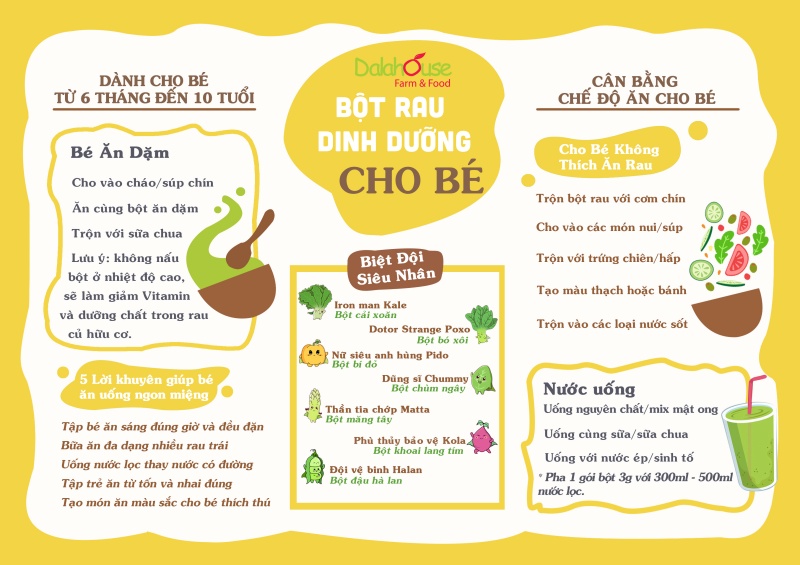 Bột rau củ cho bé 100% nguyên chất, an toàn tuyệt đối